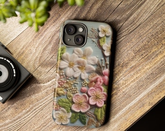 Handyhülle mit Blumenstickerei-Print, Cottagecore-Ästhetik
