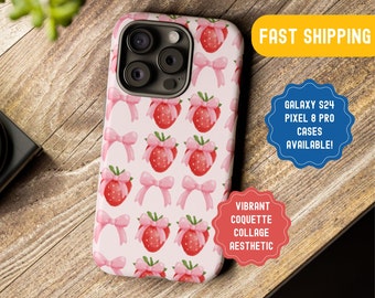 Strawberry Coquette Collage Phone Case, Cute Aesthetic