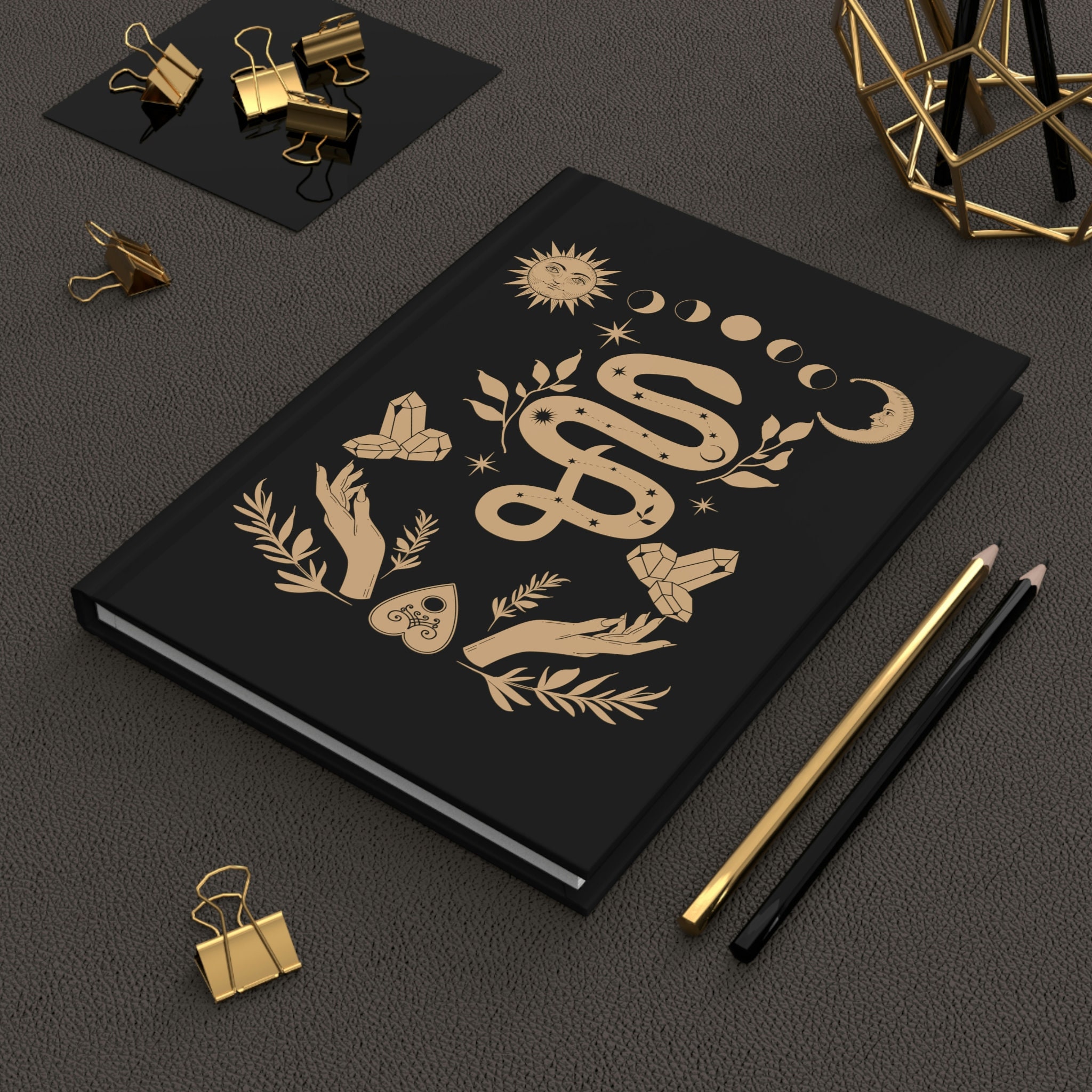 Dark Academia Sun & Moon Crystals Hardcover Journal: Lined Pages