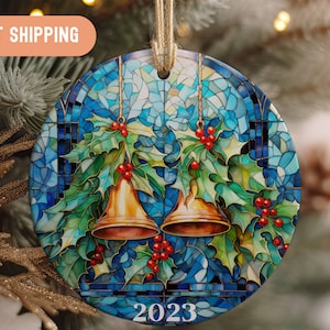 Custom 2024 Christmas Ornament, Stained Glass Aesthetic Family Christmas Keepsake, Christmas Round Ornament, Cute Christmas Gift