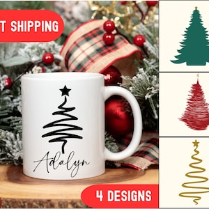 Personalized Christmas Mug, Hot Cocoa Christmas Tree Mug, Custom Christmas Coffee Cup, Secret Santa Gift