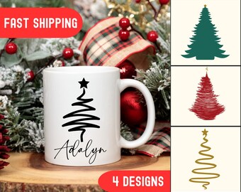 Mug sapin de Noël personnalisé : tasse à café personnalisée, cadeau secret du père Noël