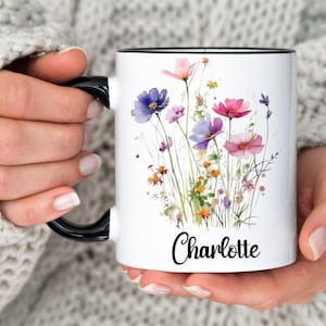 Pressed Flowers Coffee Mug, Personalized Cottagecore WIldflower Mug, Custom Floral Coffee Mug, Plant Lover Tea Cup, Flowers Gardening Lover