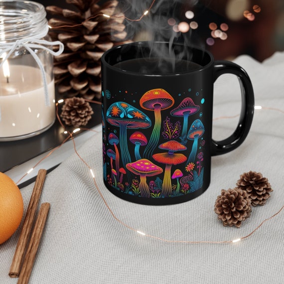 Psychedelic Mushroom Coffee Mug: Cottagecore Neon Fungi Gift