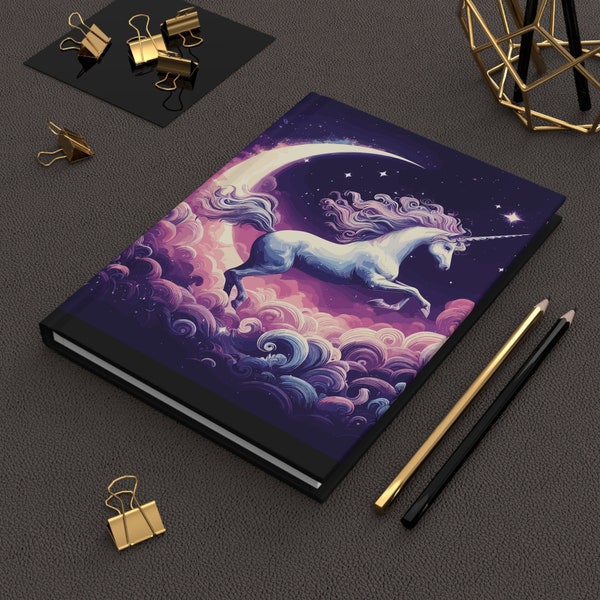 Celestial Moon Stars Magical Unicorn Hard Cover Journal, Dream Journal, Manifestation Notebook, Affirmation Journal, Shadow Work Journal