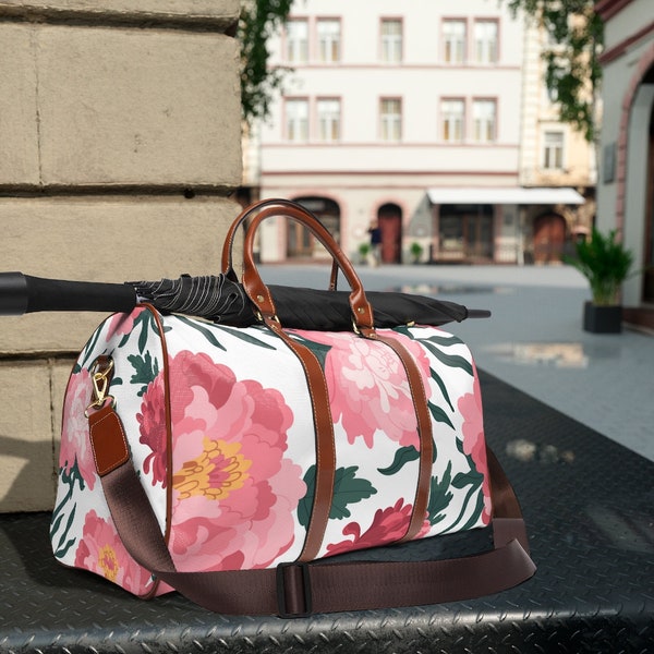 Womens Floral Carry on Duffle Bag | Flower Waterproof Travel Bag | Overnight Bag | Oversized Tote Bag | Shoulder Bag | Mother's Day Gift