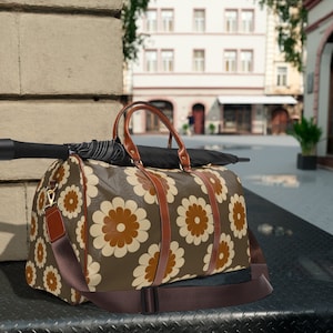 Bagage à main rétro des années 70 pour femme | Sac de voyage imperméable vintage | Week-end d'une nuit | Cabas surdimensionné | à bandoulière | Cadeau fête des mères