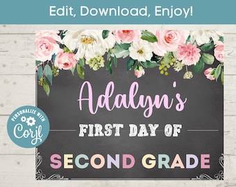 Second Grade Chalkboard Sign: First Day of School Keepsake (Digital Download)