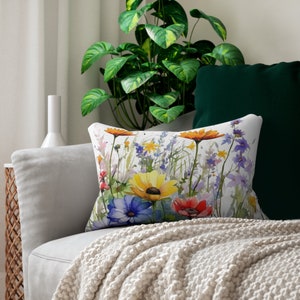 Flower Lumbar Throw Pillow, Cottage core Home Decor, Decorative Wildflower pillow cover, Floral Accent Pillow, Housewarming Gift