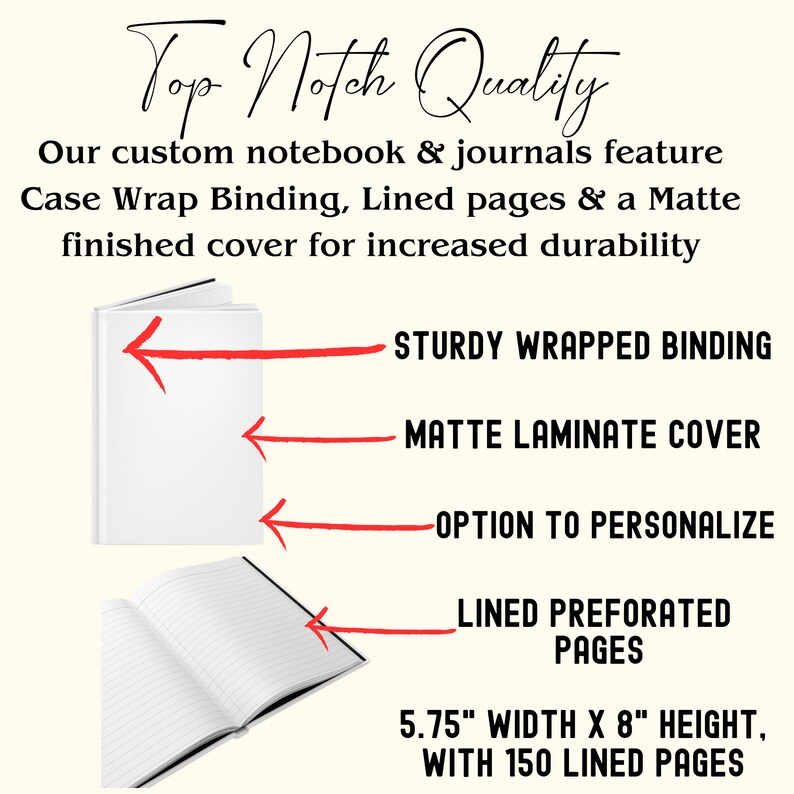 Pode incluir: Um caderno branco com uma encaderna&ccedil;&atilde;o preta e uma capa laminada fosca. O caderno tem 150 p&aacute;ginas pautadas e mede 14,6 cm de largura por 20,3 cm de altura. O caderno apresenta uma encaderna&ccedil;&atilde;o de envolvimento, que &eacute; um tipo de encaderna&ccedil;&atilde;o resistente.