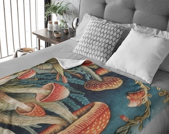 Couverture en peluche Cottagecore en velouté champignon : décoration d'intérieur forêt enchantée