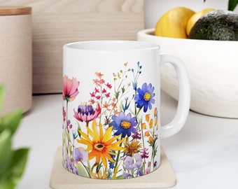 Wildflower-kaffemugg: Akvarell blommönster, Cottagecore-tekopp