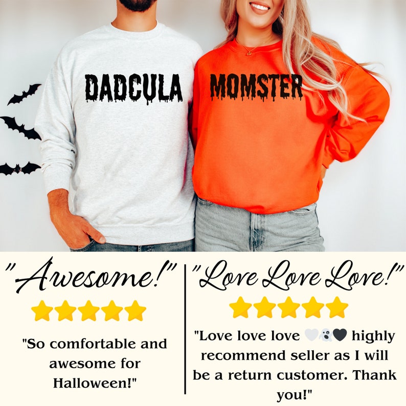 Halloween Momster & Dadcula Matching Sweatshirts, Dad Halloween Shirt, Mom Halloween Shirt, Couple Halloween Sweaters, Trick or Treat Shirts image 4