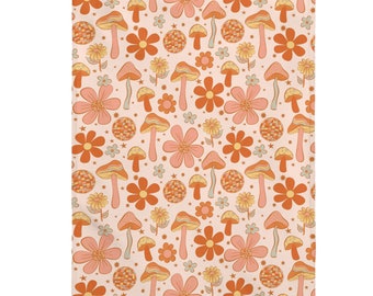 Retro Mushroom Velveteen Blanket: Hippie Cottagecore Throw