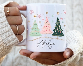 Personalized Christmas Tree Mug, Custom Holiday Gift