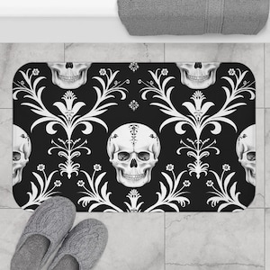 Badmat met gotische bloemenschedel: Witchy Home Decor