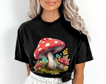 Blumenpilz Komfortfarben T-Shirt: Cottagecore Wildblumen-T-Shirt