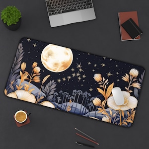Boho Cottagecore Celestial Moon Desk Mat, Mystical Custom Mouse Pad, Perfect Deskmat for home office gaming