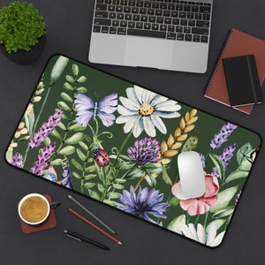 Cottage core Floral Desk Mat, Botanical Mousepad, Custom Mouse Pad, Cute Wild flower Deskmat, Forest Aesthetic Desk Mat