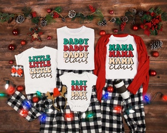 Matching Family Christmas Shirts, Vintage Daddy Mama ,Little Baby Claus Funny Retro Christmas Shirts, Custom Xmas Matching Raglan Shirts