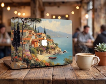 Mediterranean Coastal Village MacBook Case | Oil Painting Artistic Matte Laptop Cover