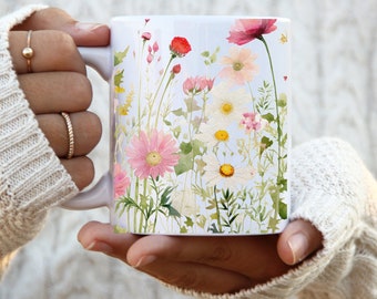 Pressed Wildflower Coffee Mug: Cottagecore Floral Tea Cup