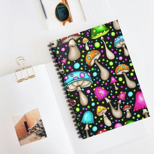 Psychedelic Cottagecore Mushroom Lined Spiral Notebook - Big & Bold Colors, Mushroom Journal, Aesthetic Mushroom Notebook