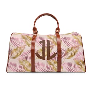 Monogram Pink Floral Carryon Travel Bag, Custom Overnight Weekender Bag, Personalized Carry on Luggage