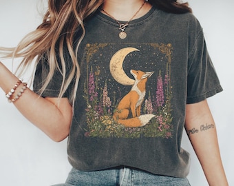 Camisa de zorro místico Comfort Colors: camiseta floral vintage de luna