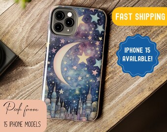 Mystical Sun Moon Stars iPhone-hoesje: pastelkleurige sterrennacht