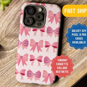 Coquette Collage Phone Case, Strawberry Coquette Collage Pink Bows Custom Phone Case for iPhone 15 14 13 12, Samsung Galaxy s24 s23 Ultra