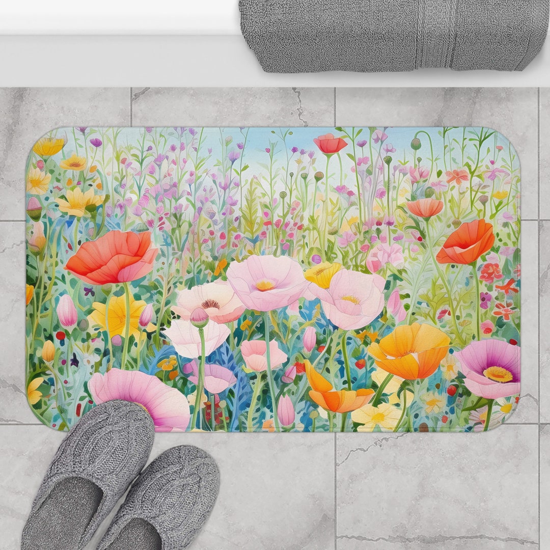 Cute Cottagecore Wild Flower Bath Mat, Floral Aesthetic Bath Mat ...