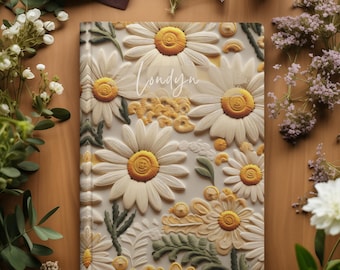 Diario de tapa dura personalizado con flores silvestres: Cuaderno con nombre personalizado