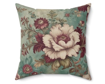 Vintage Floral Throw Pillow: Cottagecore Botanical Accent