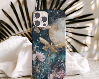 Celestial Moon Garden Phone Case: Mystical Floral Design