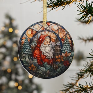 2024 Weihnachtsverzierung, Glasmalerei-Weihnachtsmann-Ästhetik-Acrylverzierung, runde Weihnachtsverzierung, nettes Weihnachtsgeschenk