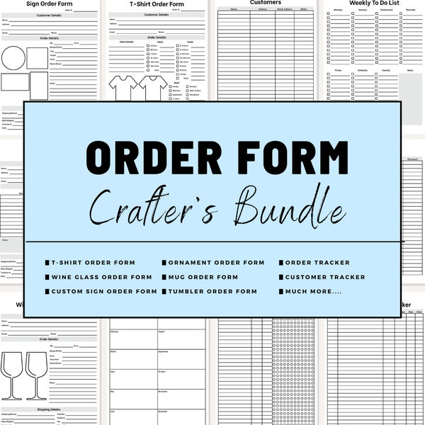 Order Form Template Bundle, Tshirt, Tumbler, Wine Glass, Signs, Mugs, Custom Order Forms, Printable Small Business Forms