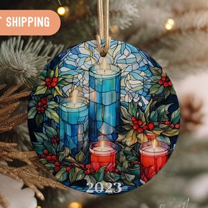 Custom 2024 Christmas Ornament, Stained Glass Aesthetic Family Christmas Keepsake, Christmas Round Ornament, Cute Christmas Gift