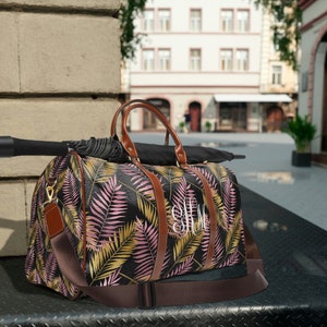 Monogram Floral Travel Bag: Personalized PU Leather Weekender