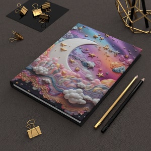 Moon & Stars Pastel Dream Journal, Mondphasen 3d print, Wellness Journal, Tarot Journal, Meditation Journal, Schattenarbeit Journal