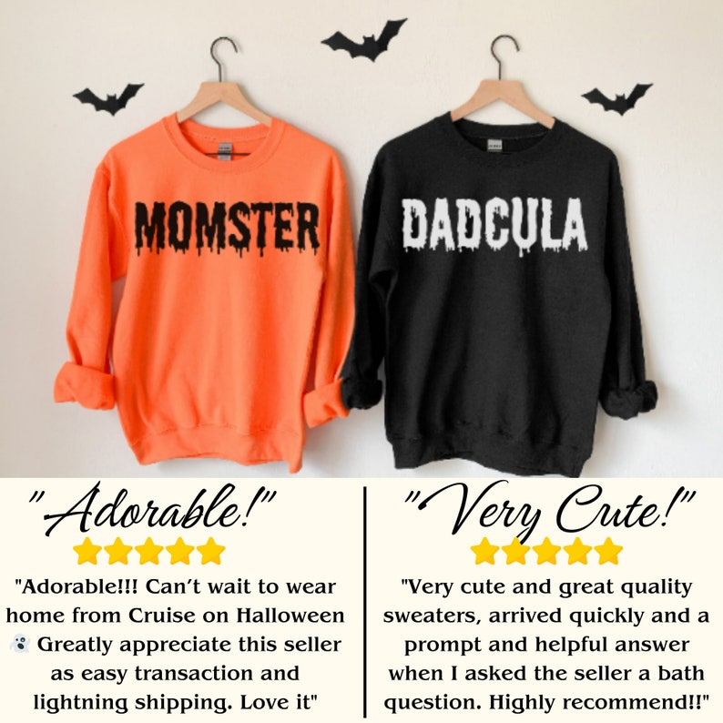 Halloween Momster & Dadcula Matching Sweatshirts, Dad Halloween Shirt, Mom Halloween Shirt, Couple Halloween Sweaters, Trick or Treat Shirts image 3