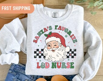 Sudadera navideña retro de enfermera de parto y obstetricia con Papá Noel