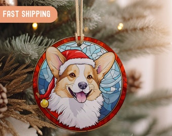 Adorno navideño personalizado para perro: retrato de mascota en vitral