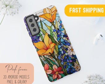 Stained Glass Wildflower Phone Case, Cottagecore Floral Design