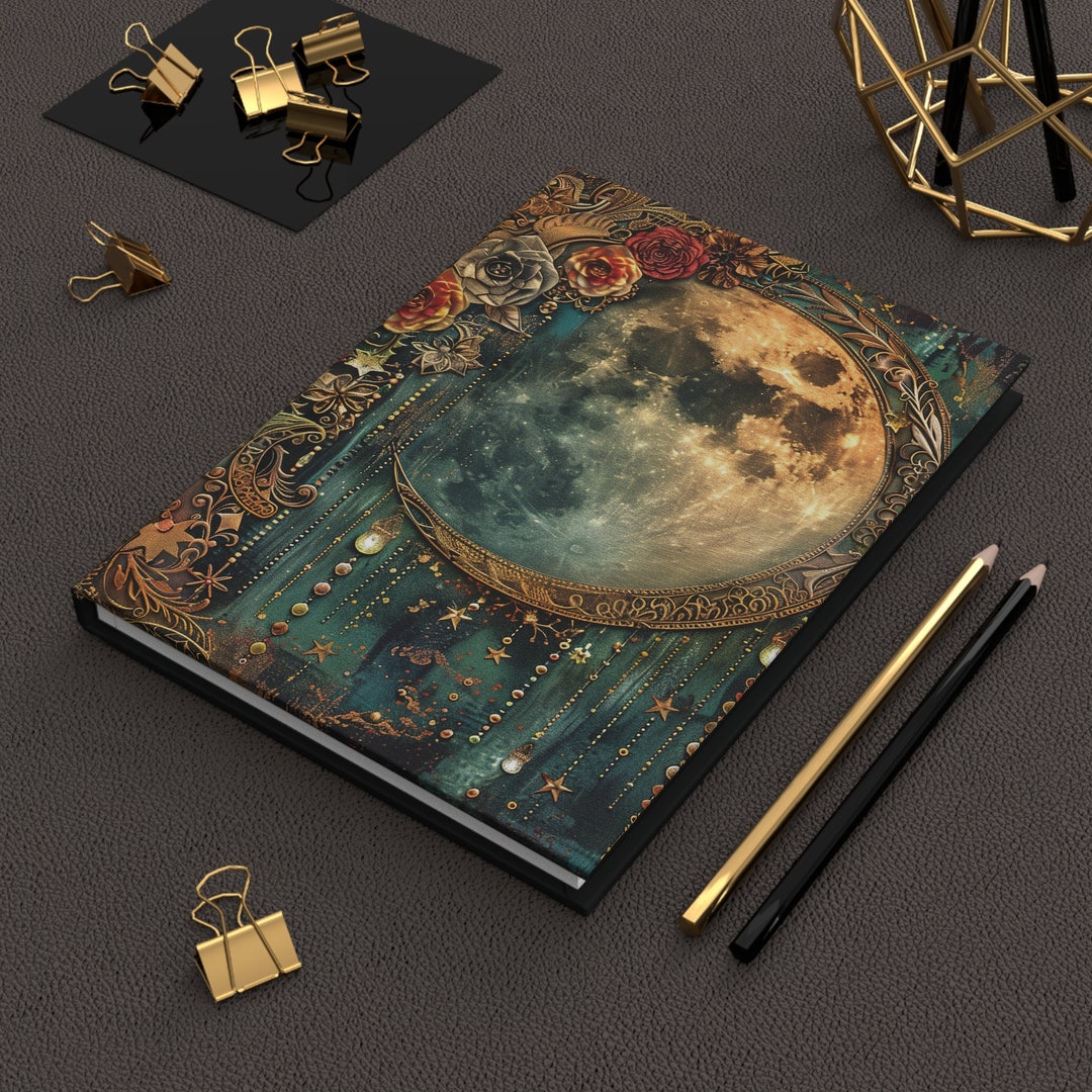 Cottagecore Floral Moon Hard Cover Journal: Dream Grimoire Notebook ...