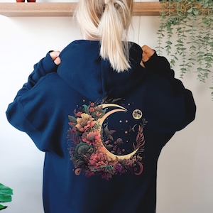 Floral Celestial Moon Phases Hoodie: Witchy Spiritual Sweatshirt