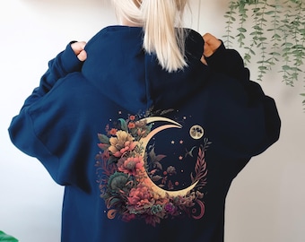Sudadera con capucha floral con fases lunares celestiales: sudadera espiritual de brujas