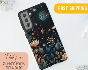 Custodia floreale Cottagecore per telefono: sole mistico, luna e stelle per modelli Samsung Galaxy iPhone Google Pixel