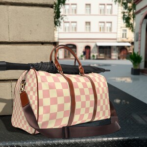 Vintage Kariertes Print Wasserdichte Reisetasche | Nachttasche | Oversized Tragetasche | Damen Schultertasche | 70er Jahre Tragegepäck