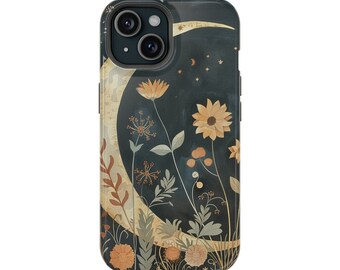 Funda MagSafe para iPhone con diseño floral de luna celestial: Cottagecore, noche estrellada